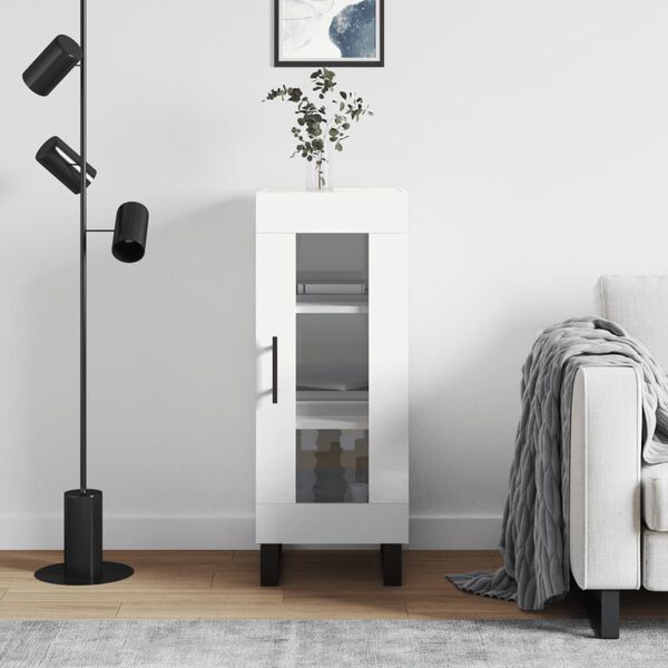 vidaXL Komoda leskl&aacute; biela 34,5x34x90 cm spracovan&eacute; drevo