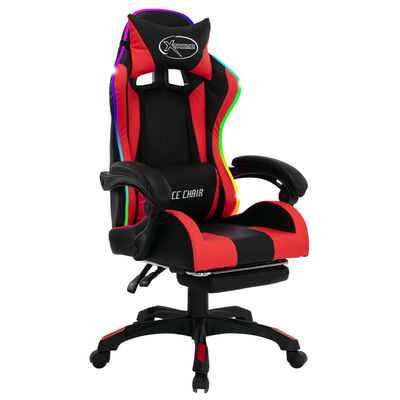 vidaXL Herná stolička s RGB LED svetlami červeno-čierna umelá koža