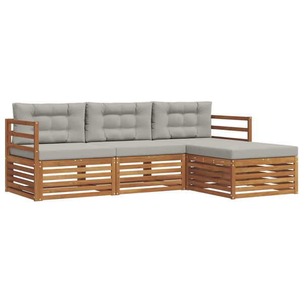 vidaXL Z&aacute;hradn&aacute; s&uacute;prava gaučov s vank&uacute;&scaron;om 4 pcs Pr&iacute;rodn&aacute; a svetlosiv&aacute;