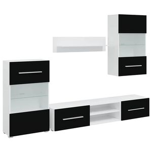 vidaXL 5-dielna ob&yacute;vacia/TV stena s LED osvetlen&iacute;m, čierna