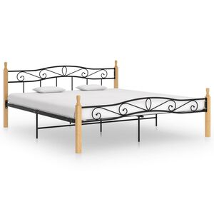 vidaXL Posteľn&yacute; r&aacute;m čierny kov a mas&iacute;vne dubov&eacute; drevo 200x200 cm