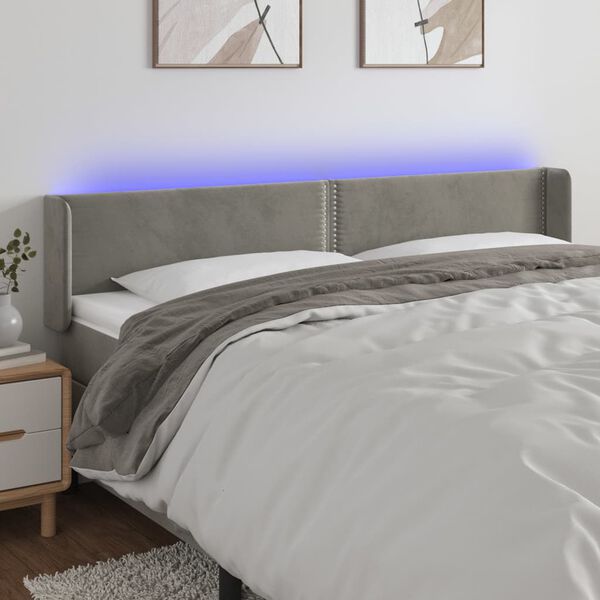 vidaXL Čelo postele s LED bledosiv&eacute; 183x16x78/88 cm zamat