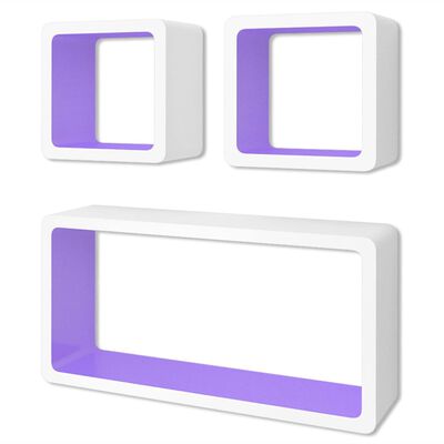 vidaXL Nástenné poličky v tvare kocky 6 ks bielo-purpurové