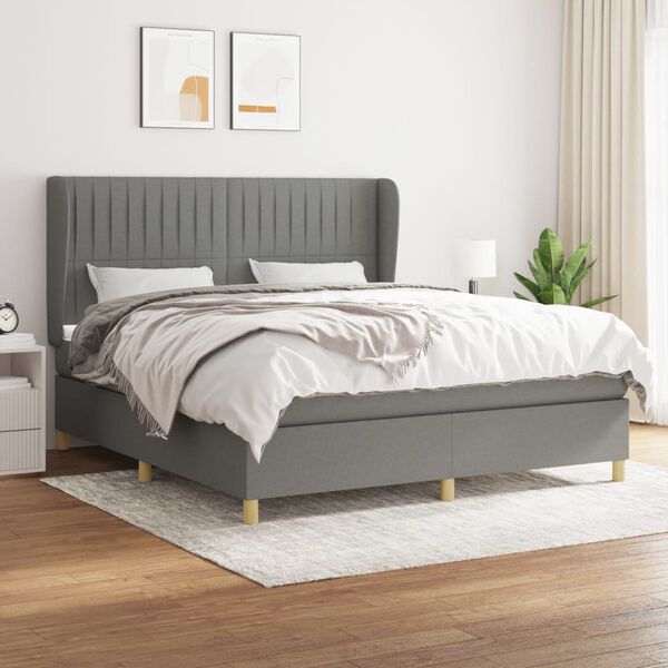 vidaXL Boxspring posteľ s matracom tmavosiv&aacute; 160x200 cm l&aacute;tka