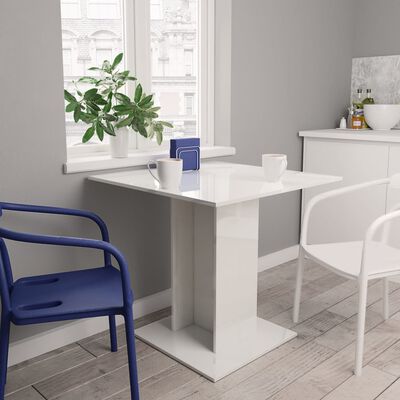 vidaXL Jedálenský stôl, lesklý biely 80x80x75 cm, kompozitné drevo