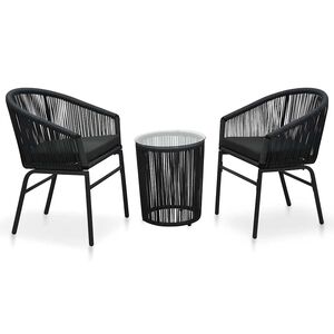 vidaXL 3-dielna bistro s&uacute;prava s podložkami, PE ratan, čierna