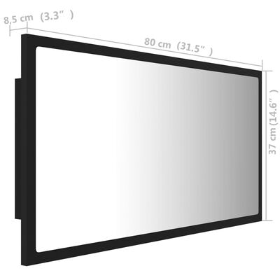 vidaXL Kúpeľňové LED zrkadlo čierne 80x8,5x37 cm drevotrieska