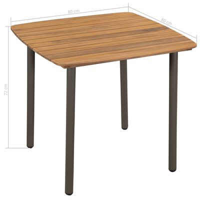 vidaXL Záhradný stôl 80x80x72 cm, akáciový masív a oceľ