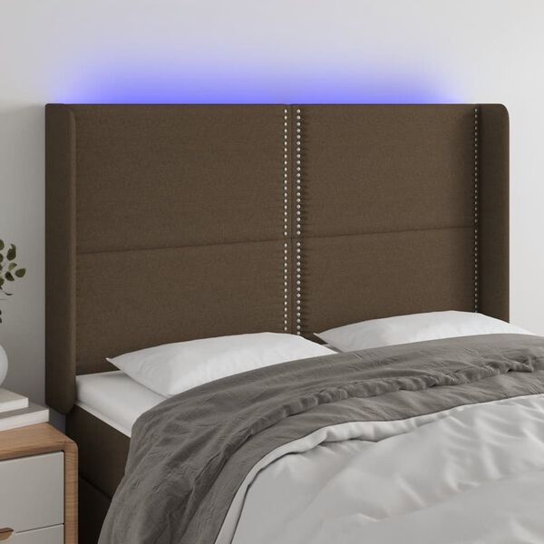vidaXL Čelo postele s LED tmavohend&eacute; 147x16x118/128 cm l&aacute;tka