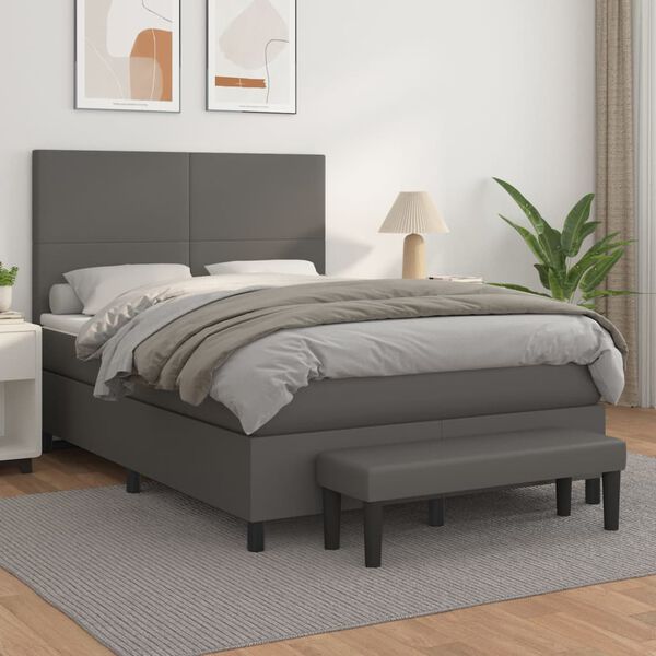 vidaXL Boxspring posteľ s matracom siv&aacute; 140x200 cm umel&aacute; koža