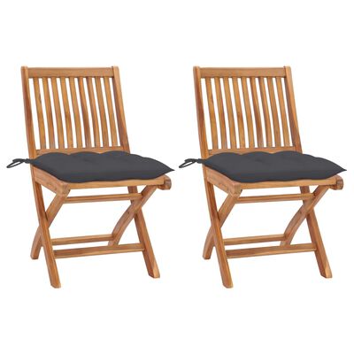 vidaXL Záhradné stoličky 2 ks, antracitové podložky, tíkový masív