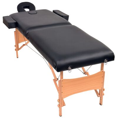 vidaXL Skladací masážny stôl, 2 zóny, 10 cm hrubý, čierny