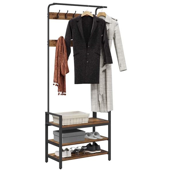 vidaXL Vešiak s poličkou Staré drevo 75 x 34 x 184 cm Kompozitné drevo