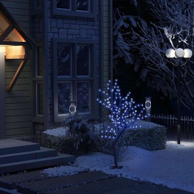 vidaXL Vianočný stromček 128 LED modré svetlo kvety čerešne 120 cm