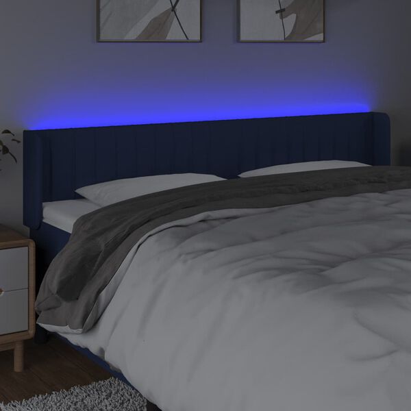 vidaXL Čelo postele s LED modr&eacute; 203x16x78/88 cm l&aacute;tka