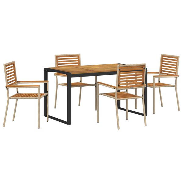 vidaXL Z&aacute;hradn&yacute; jed&aacute;lensk&yacute; set 5 pcs B&eacute;žov&aacute; 140 x 80 x 75 cm polyratan