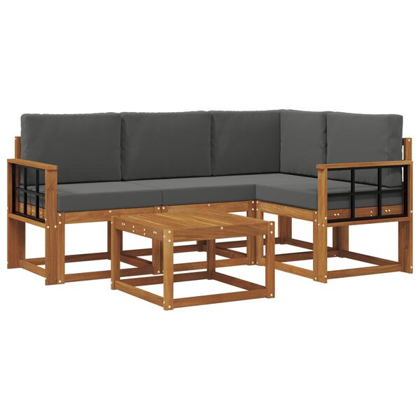 vidaXL Z&aacute;hradn&aacute; s&uacute;prava gaučov s vank&uacute;&scaron;om 5 pcs Pr&iacute;rodn&aacute; a antracitov&aacute;