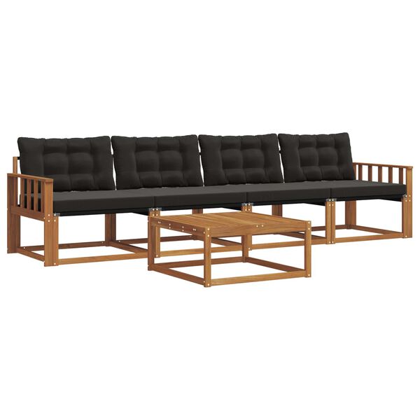 vidaXL Z&aacute;hradn&aacute; s&uacute;prava gaučov s vank&uacute;&scaron;om 5 pcs Pr&iacute;rodn&aacute; a čierna