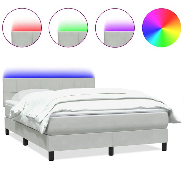 vidaXL Box Spring Posteľ s matracom a LED Svetlosiv&aacute; 160x220 cm Zamat