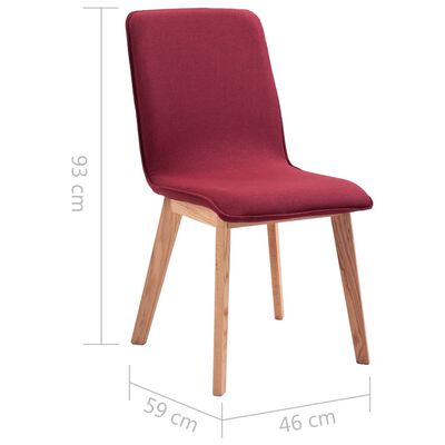vidaXL Jedálenské stoličky 2 ks, červené, látka a dubový masív