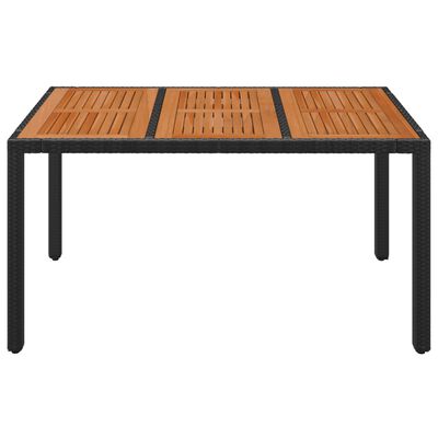 vidaXL Záhradný stôl s drevenou doskou čierny 150x90x75 cm polyratan