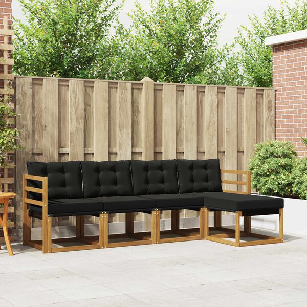 vidaXL Z&aacute;hradn&aacute; s&uacute;prava gaučov s vank&uacute;&scaron;om 5 pcs Pr&iacute;rodn&aacute; a čierna