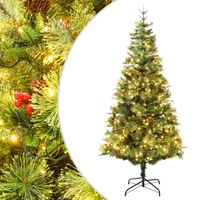 vidaXL Osvetlený vianočný stromček so šiškami, zelený 120 cm, PVC a PE