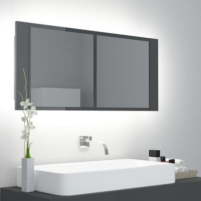 vidaXL LED kúpeľňová zrkadlová skrinka lesklá sivá 100x12x45 cm akryl