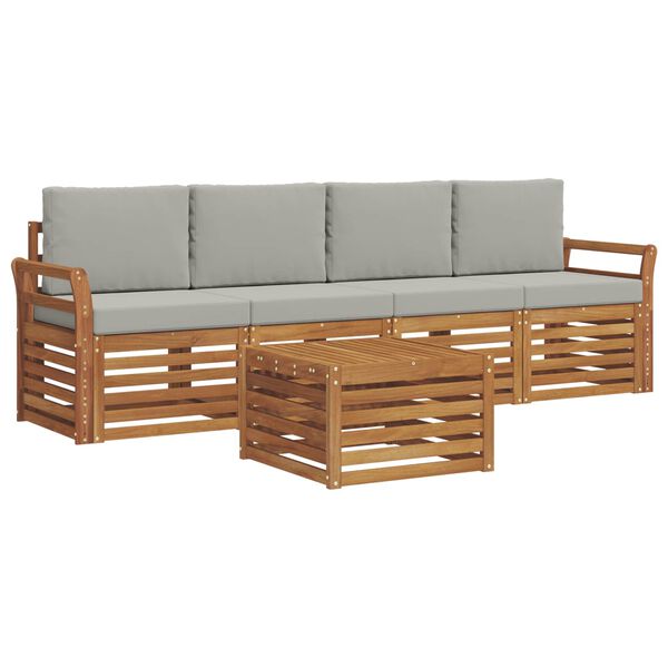 vidaXL S&uacute;pravy pohoviek s vank&uacute;&scaron;om 5 pcs Pr&iacute;rodn&aacute; a svetlosiv&aacute;