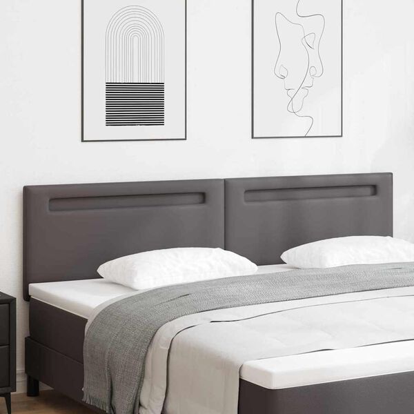 vidaXL LED hlavová doska Sivá 200 cm Umelá koža