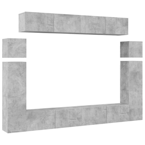vidaXL 8-dielna s&uacute;prava TV skriniek, bet&oacute;novo siv&aacute;, kompozitn&eacute; drevo