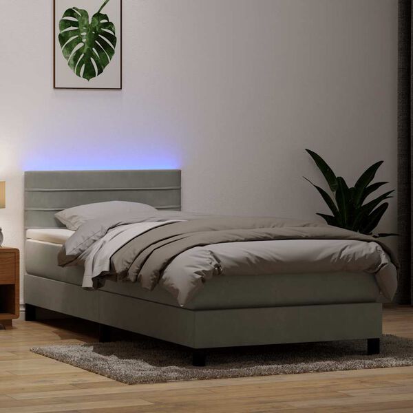 vidaXL Box Spring Posteľ s matracom a LED Svetlosiv&aacute; 90x210 cm Zamat
