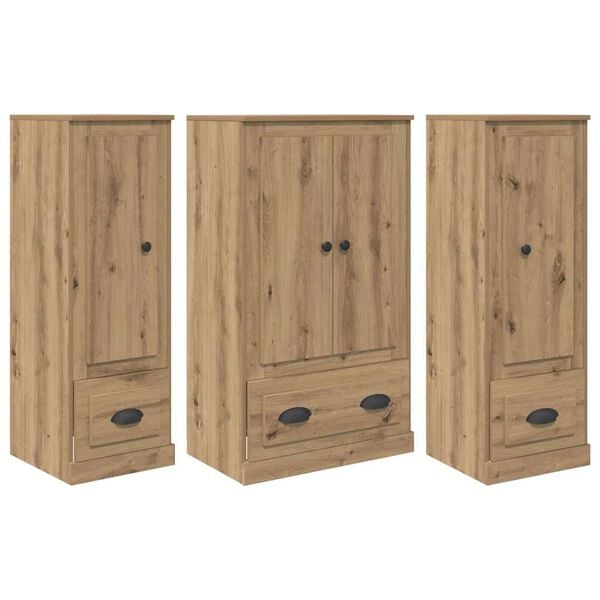 vidaXL Highboard so z&aacute;suvkou 3 pcs Remeseln&yacute; dub Kompozitn&eacute; drevo