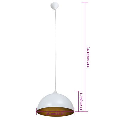vidaXL Stropná lampa 2 ks, nastaviteľná výška, pologuľa, biela