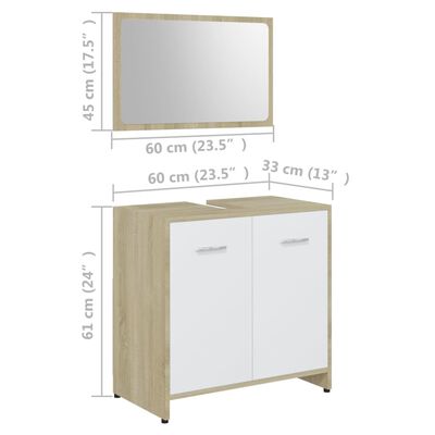 vidaXL 4-dielna súprava kúpeľňového nábytku,biela+sonoma, drevotrieska