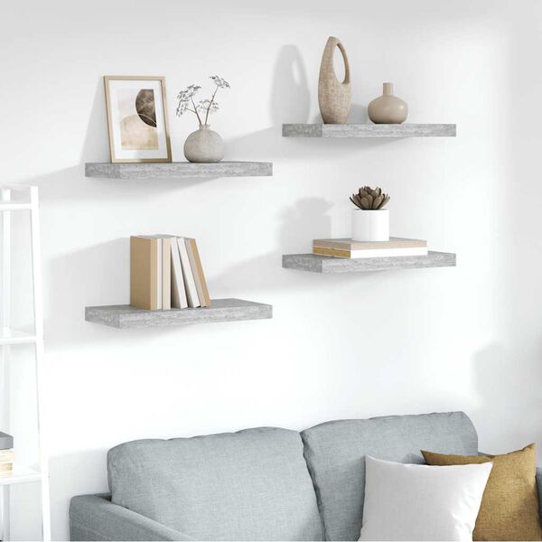 vidaXL Pl&aacute;vaj&uacute;ce n&aacute;stenn&eacute; police 4 ks bet&oacute;nov&eacute; siv&eacute; 50x23x3,8 cm MDF