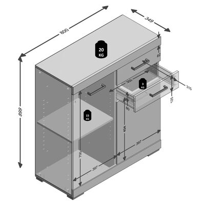 FMD Bielizník s 2 dverami a 2 zásuvkami 80x34,9x89,9 cm biela a betón