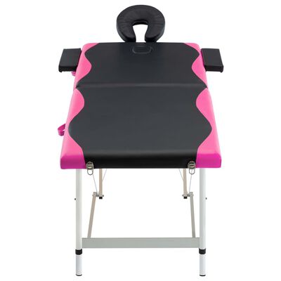 vidaXL Skladací masážny stôl, 2 zóny, hliník, čierno ružový