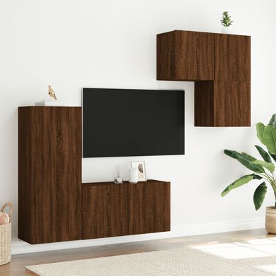 vidaXL 4-dielne TV nástenné skrinky hnedý dub kompozitné drevo