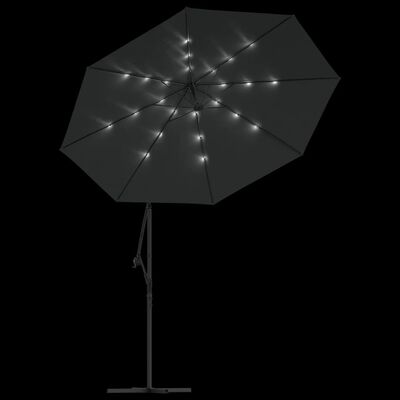 vidaXL Závesný slnečník s LED osvetlením a oceľovou tyčou 300 cm