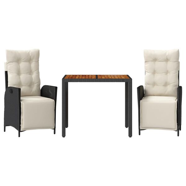 vidaXL 3-dielna záhradná jedálenská sada s vankúšmi čierna polyratan