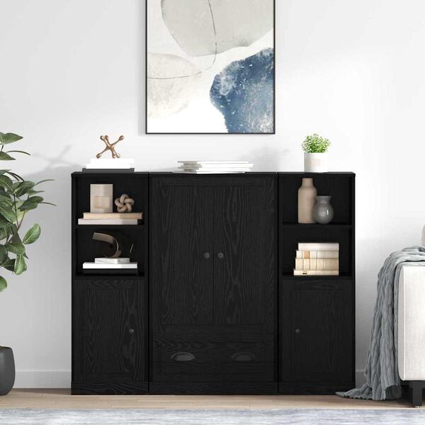 vidaXL Highboard so z&aacute;suvkou 3 pcs Čierny dub Kompozitn&eacute; drevo