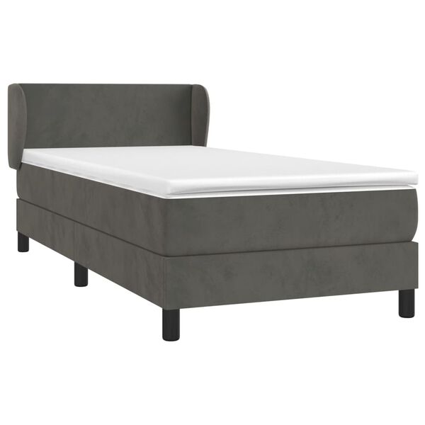 vidaXL Posteľn&yacute; r&aacute;m boxspring s matracom tmavosiv&yacute; 90x190 cm zamat