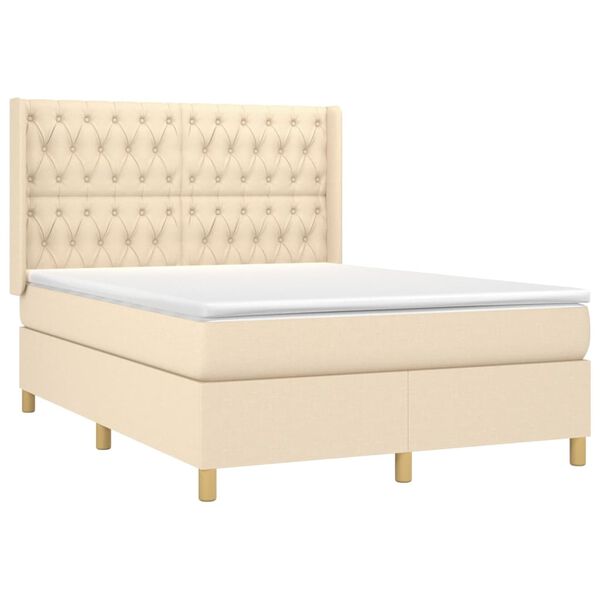 vidaXL Boxspring posteľ s matracom kr&eacute;mov&yacute; 140x190 cm l&aacute;tka