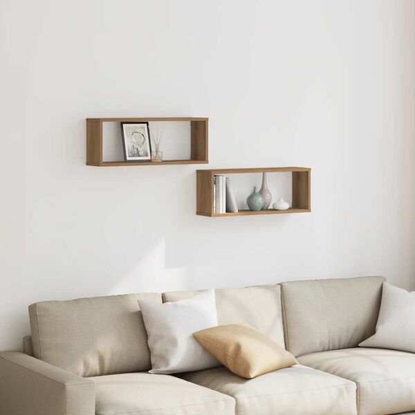 vidaXL Nástenné poličky v tvare kocky 2 ks 60x15x23cm kompozitné drevo