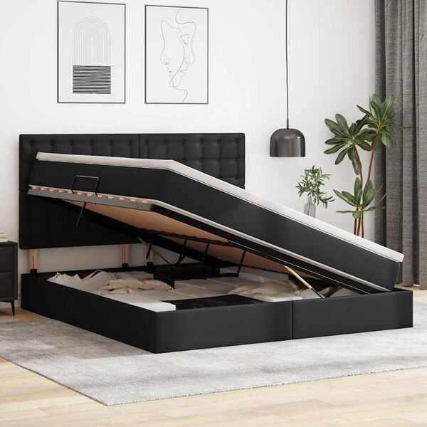 vidaXL &Uacute;ložn&aacute; posteľ s matracmi Čierna 160 x 200 cm Umel&aacute; koža