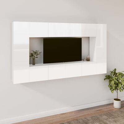 vidaXL 8-dielna súprava TV skriniek lesklá biela spracované drevo