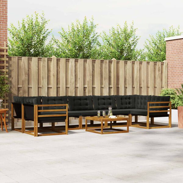 vidaXL Z&aacute;hradn&aacute; s&uacute;prava gaučov s vank&uacute;&scaron;om 8 pcs Pr&iacute;rodn&aacute; a čierna