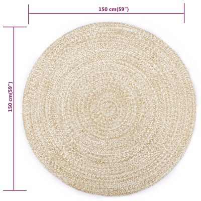 vidaXL Ručne vyrobený koberec, juta, biely a prírodný 150 cm