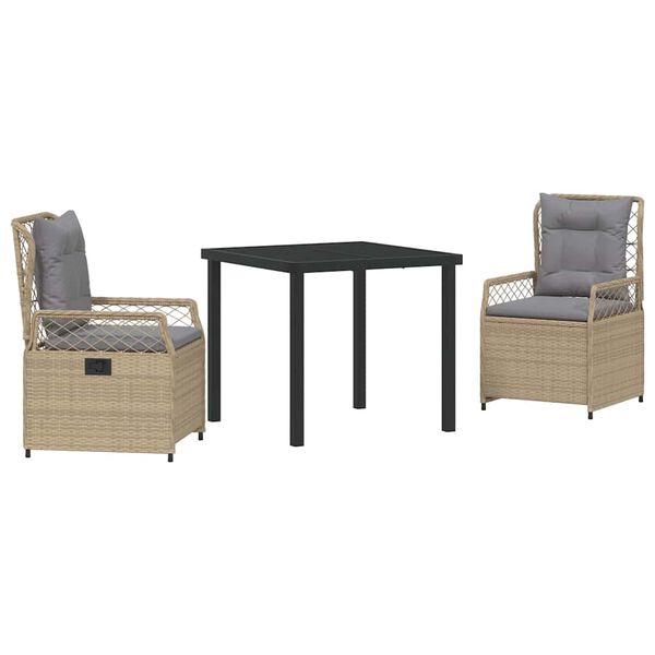 vidaXL Z&aacute;hradn&yacute; jed&aacute;lensk&yacute; set 3 pcs Beige a svetlo &scaron;ed&aacute; polyratan